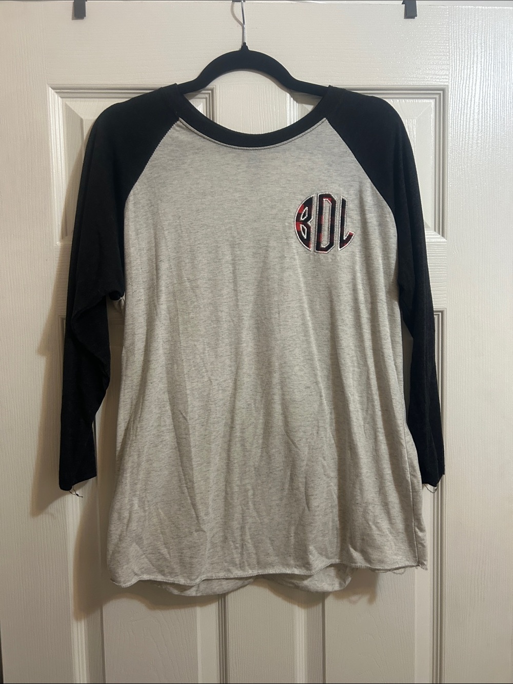 Next Level Apparel Black & Gray Raglan Long Sleeve Tee with Monogram